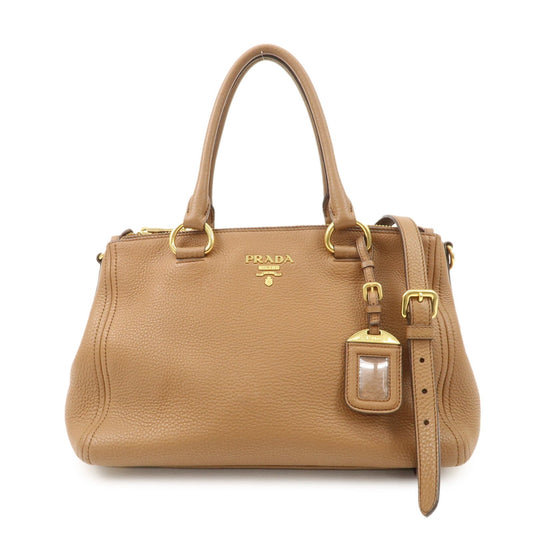 PRADA Logo Leather 2WAY Tote Bag Hand Bag Brown Gold Hardware  d