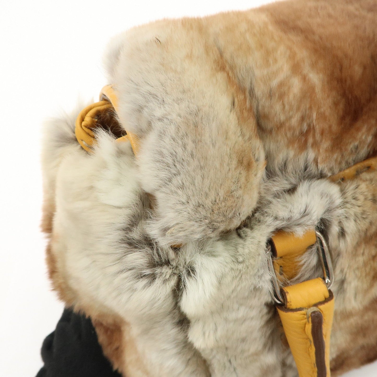 FENDI Seleria Leather Fur Mini Linda Hand Bag Brown White 8BR486  d