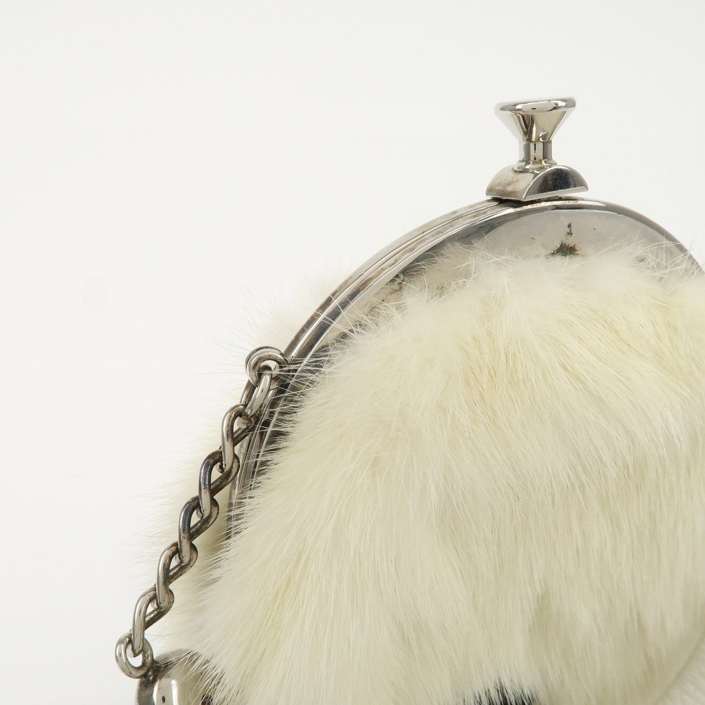 FENDI Seleria Leather Fur Flower Motif Kiss Lock Pouch Hand Bag 8BK048  d