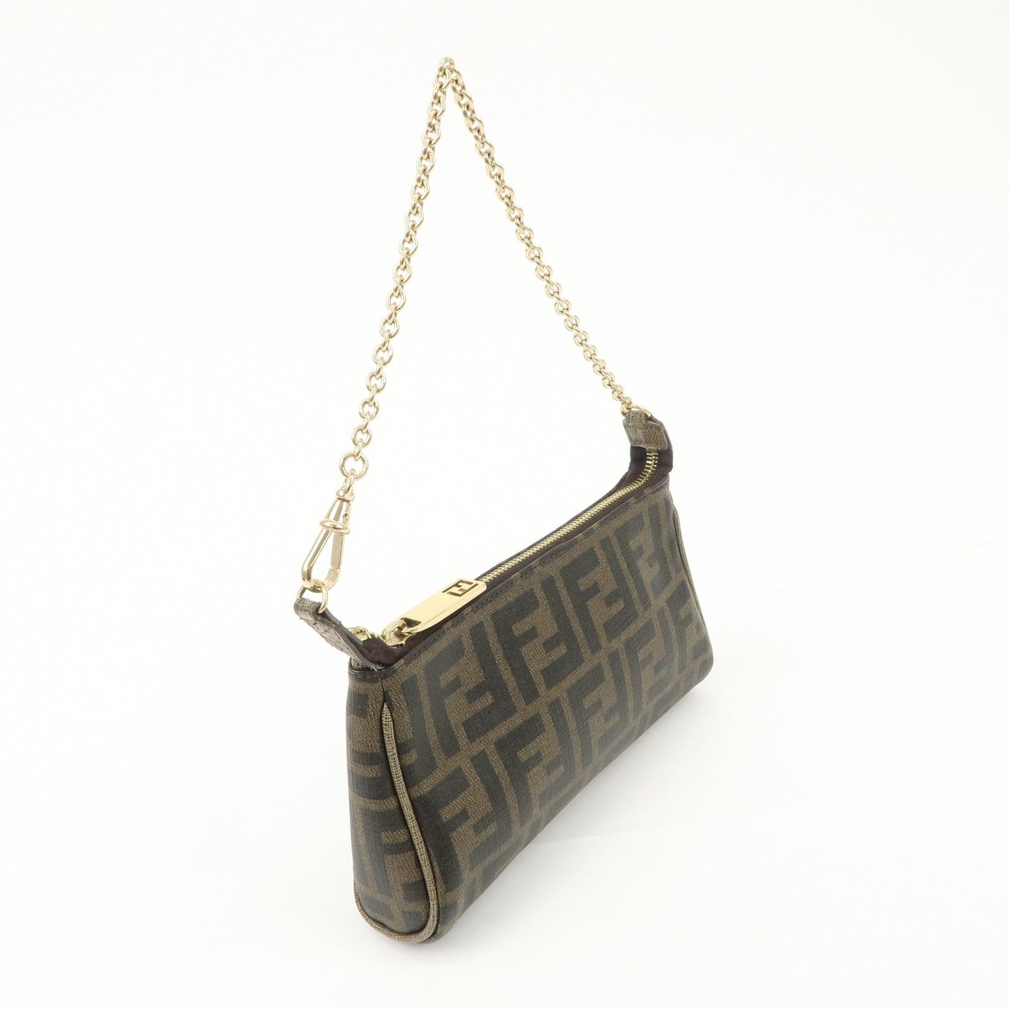 FENDI Zucca PVC Leather Chain Accessory Pouch Hand Bag Brown 8M0264  d
