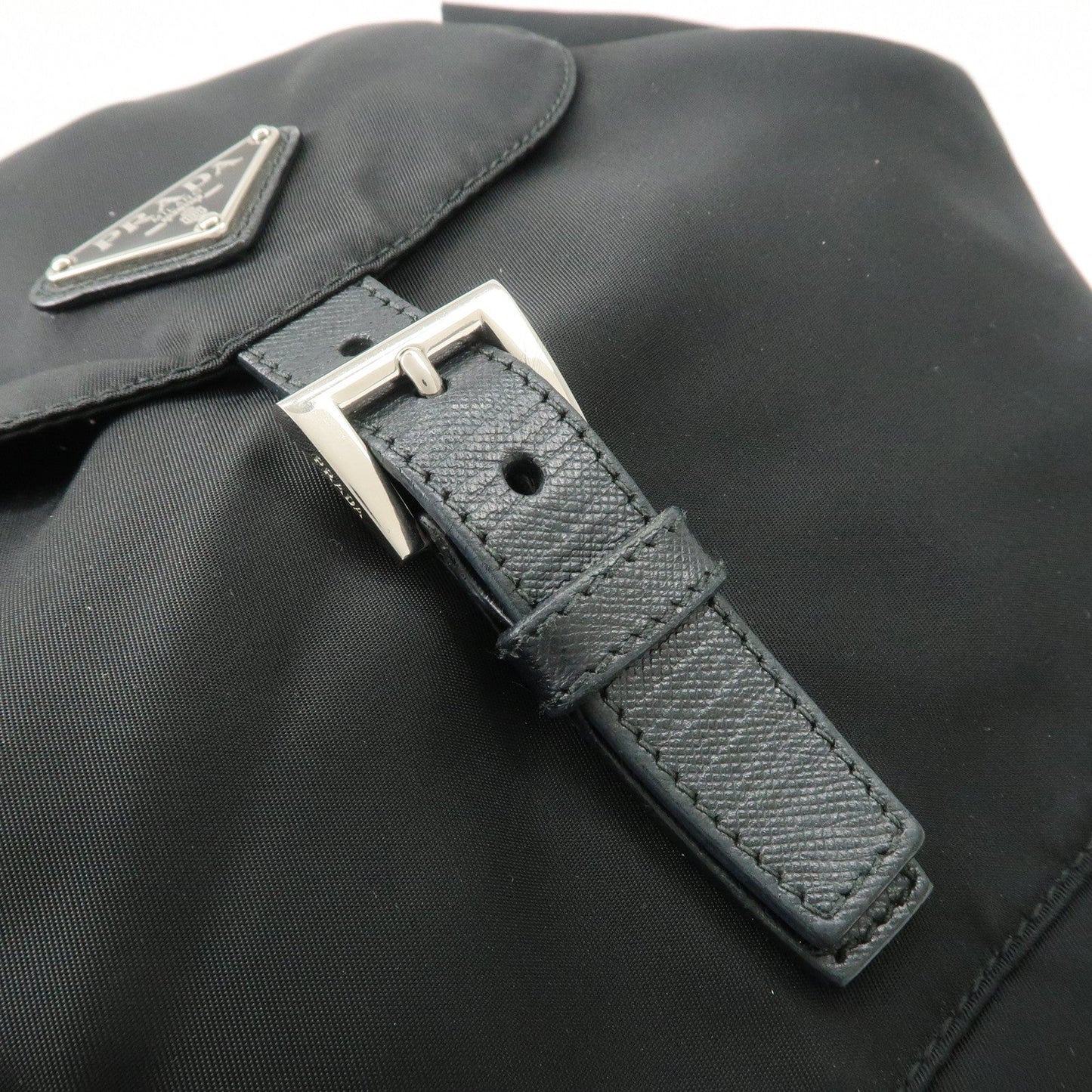 PRADA Triangle Logo Nylon Leather Backpack Ruck Sack Black  d