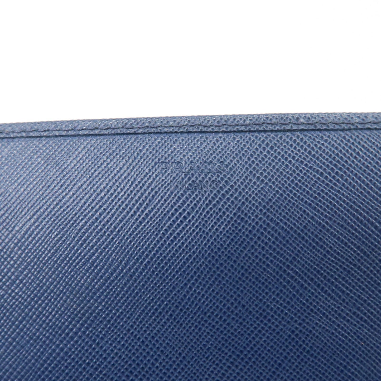 PRADA Logo Leather Chain Wallet WOC Blue Gold Hardware 1MT290  d