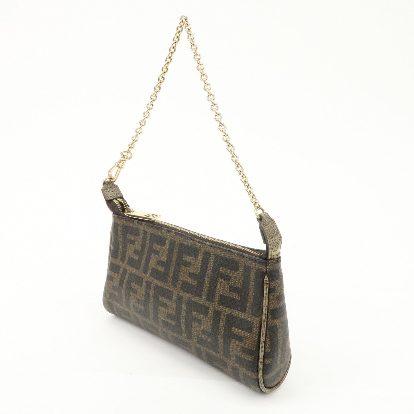 FENDI Zucca PVC Leather Chain Accessory Pouch Hand Bag Brown 8M0264  d