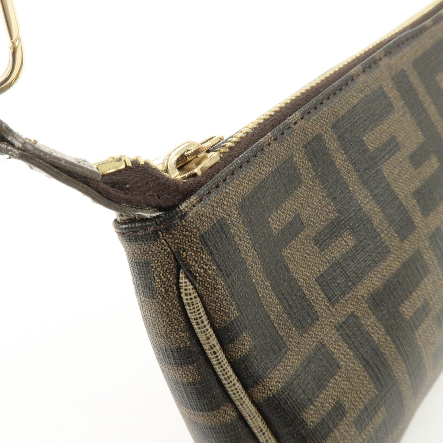 FENDI Zucca PVC Leather Chain Accessory Pouch Hand Bag Brown 8M0264  d