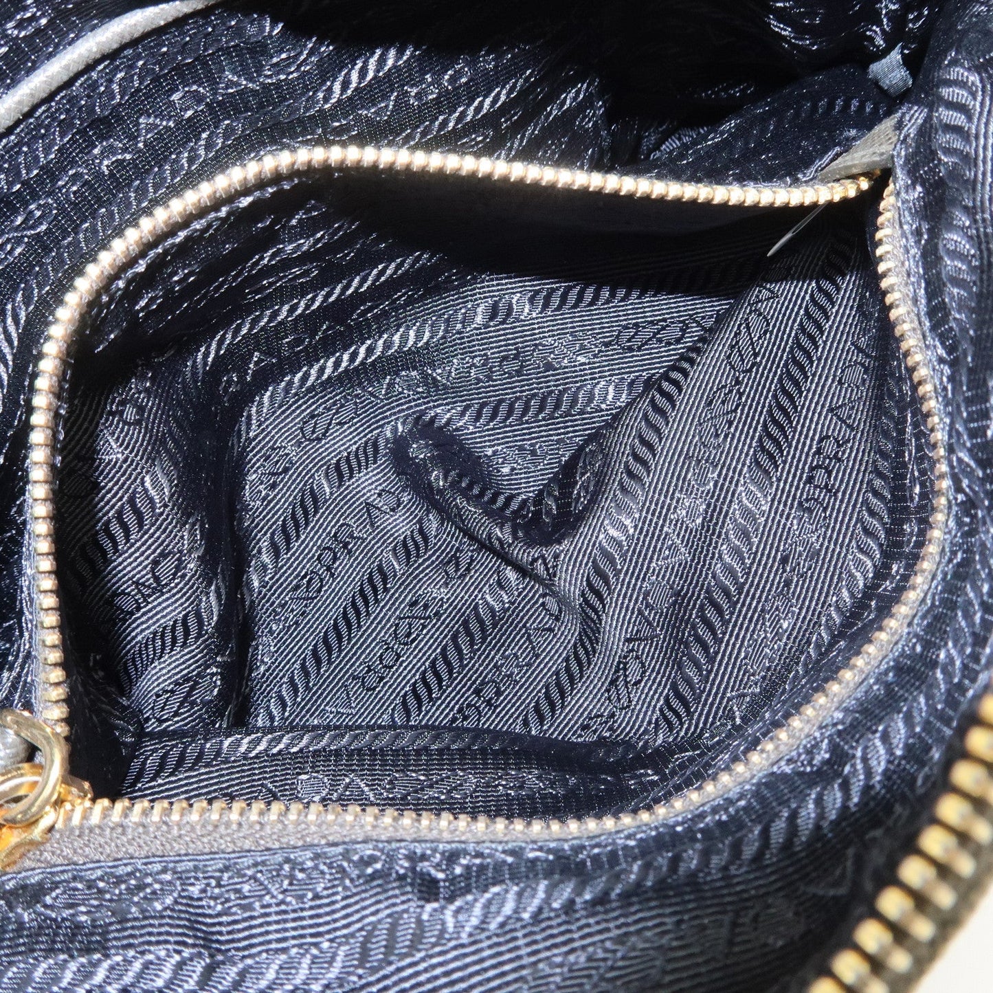 PRADA Triangle Logo Canvas Leather Cosmetic Pouch Khaki 1N1857  d
