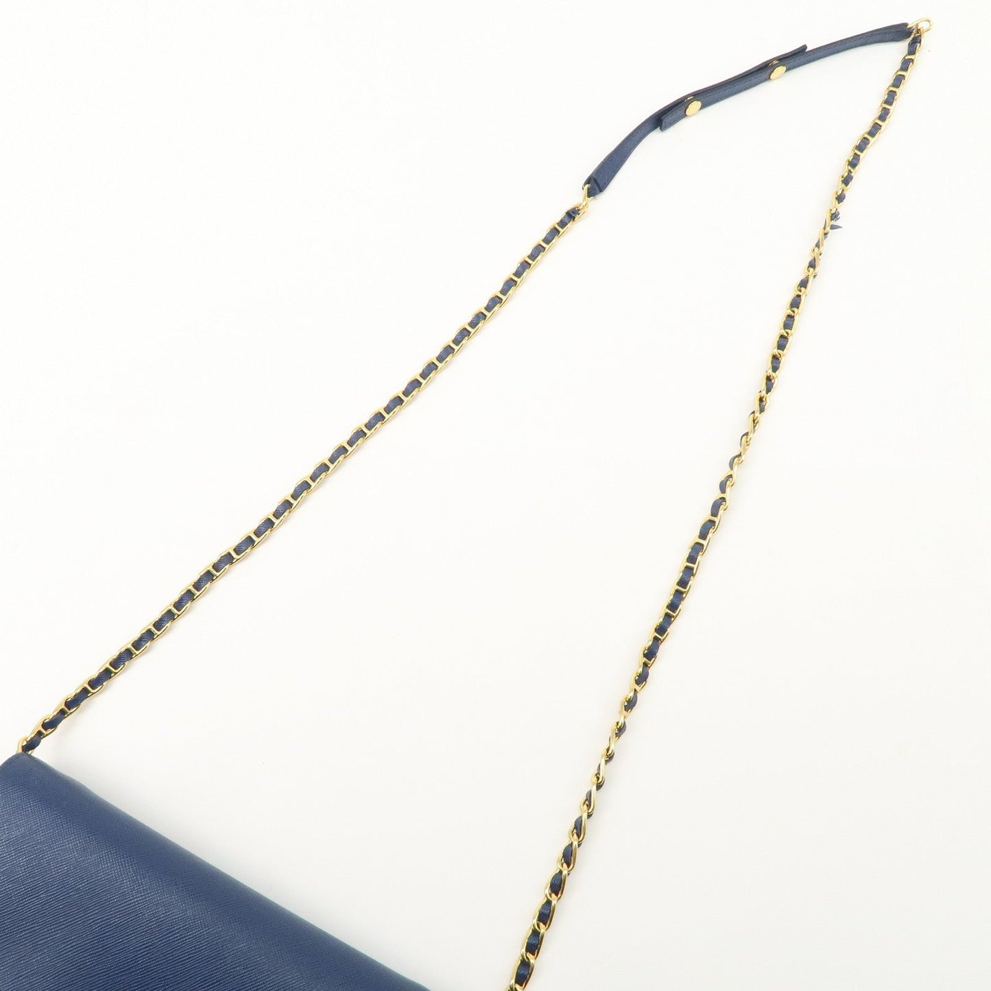 PRADA Logo Leather Chain Wallet WOC Blue Gold Hardware 1MT290  d
