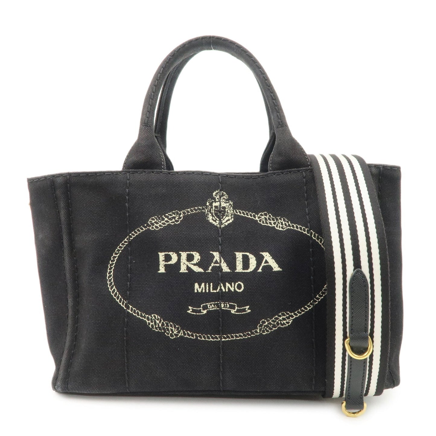 PRADA Logo Denim Canapa Canvas 2 Way Tote Bag Hand Bag Black B2642B  d