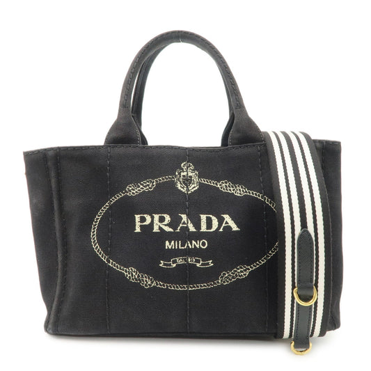 PRADA Logo Denim Canapa Canvas 2 Way Tote Bag Hand Bag Black B2642B  d
