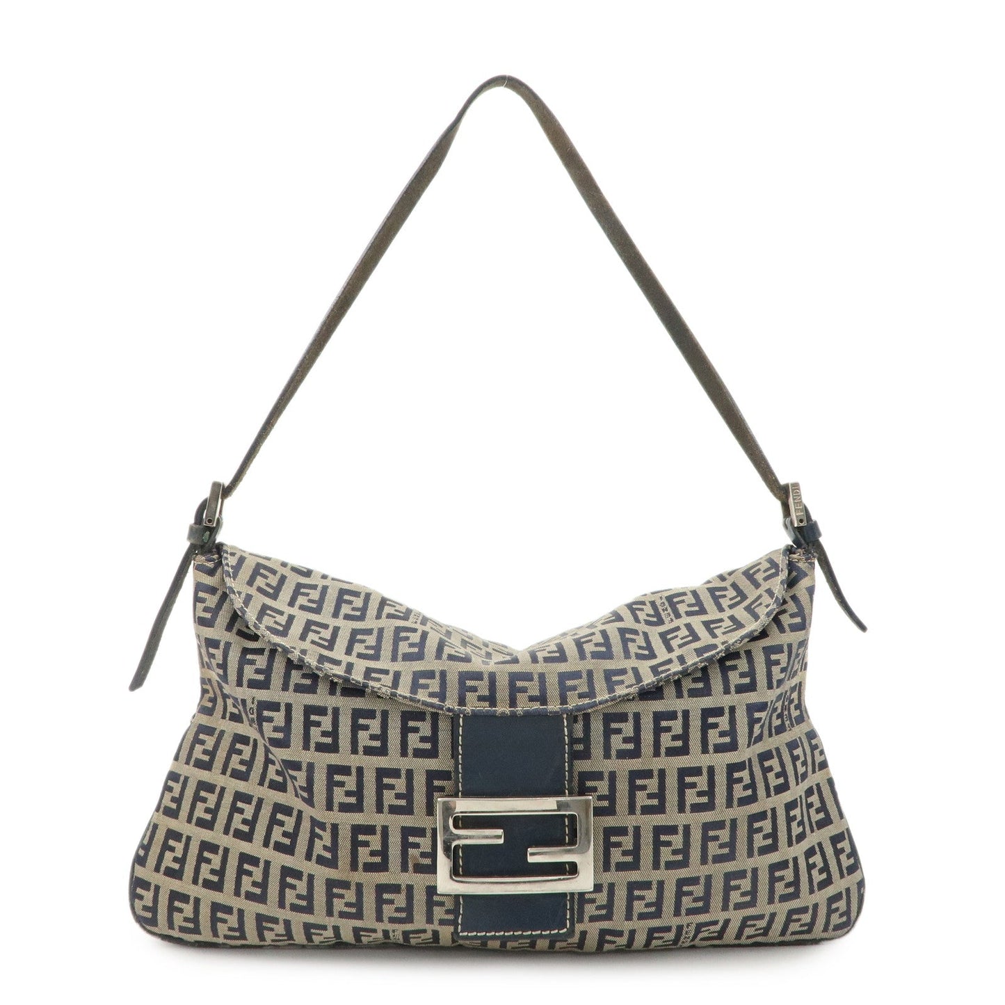 FENDI Zucchino Canvas Leather Shoulder Bag Hand Bag Grey Navy 26796  d