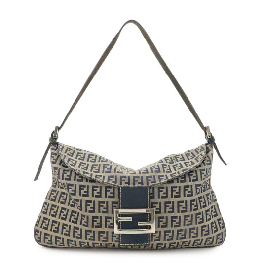 FENDI Zucchino Canvas Leather Shoulder Bag Hand Bag Grey Navy 26796  d