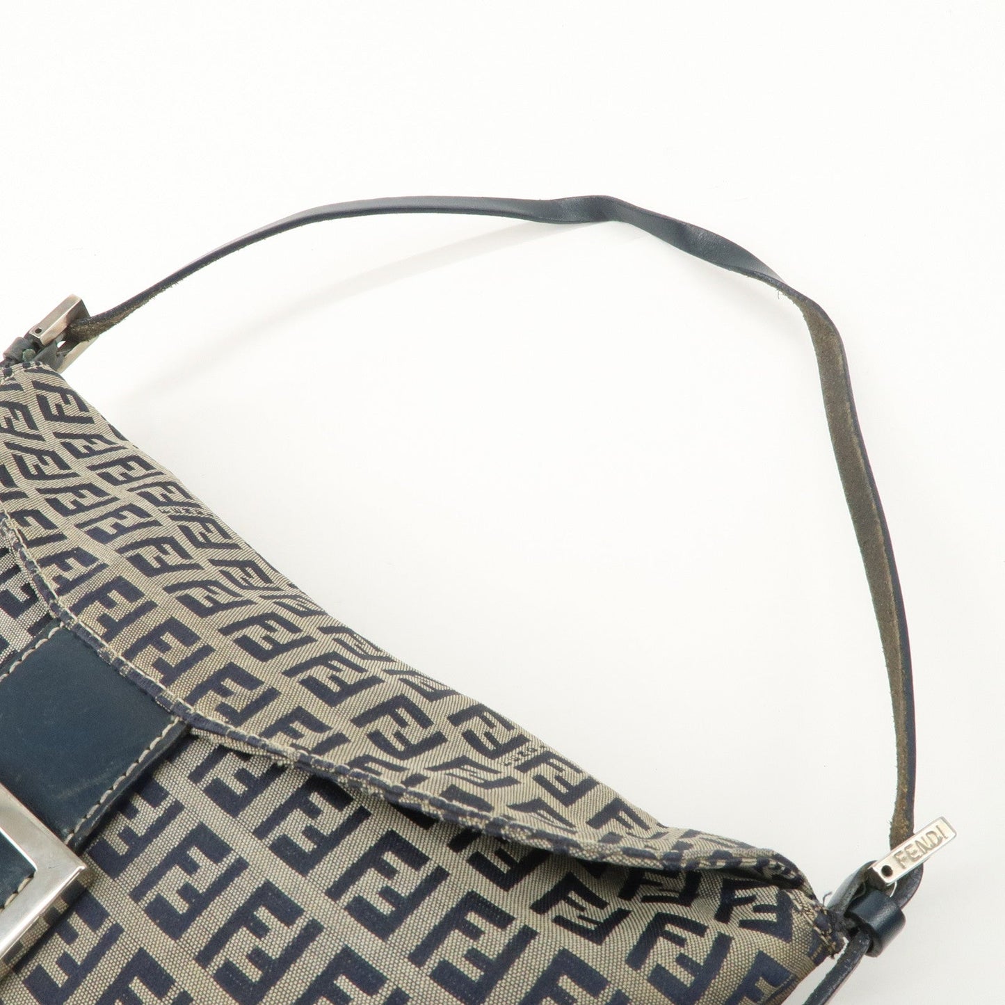 FENDI Zucchino Canvas Leather Shoulder Bag Hand Bag Grey Navy 26796  d