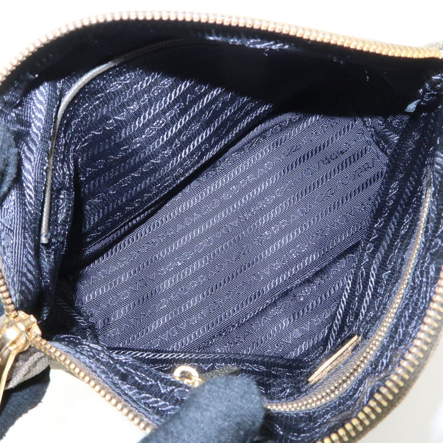PRADA Triangle Logo Canvas Leather Cosmetic Pouch Khaki 1N1857  d