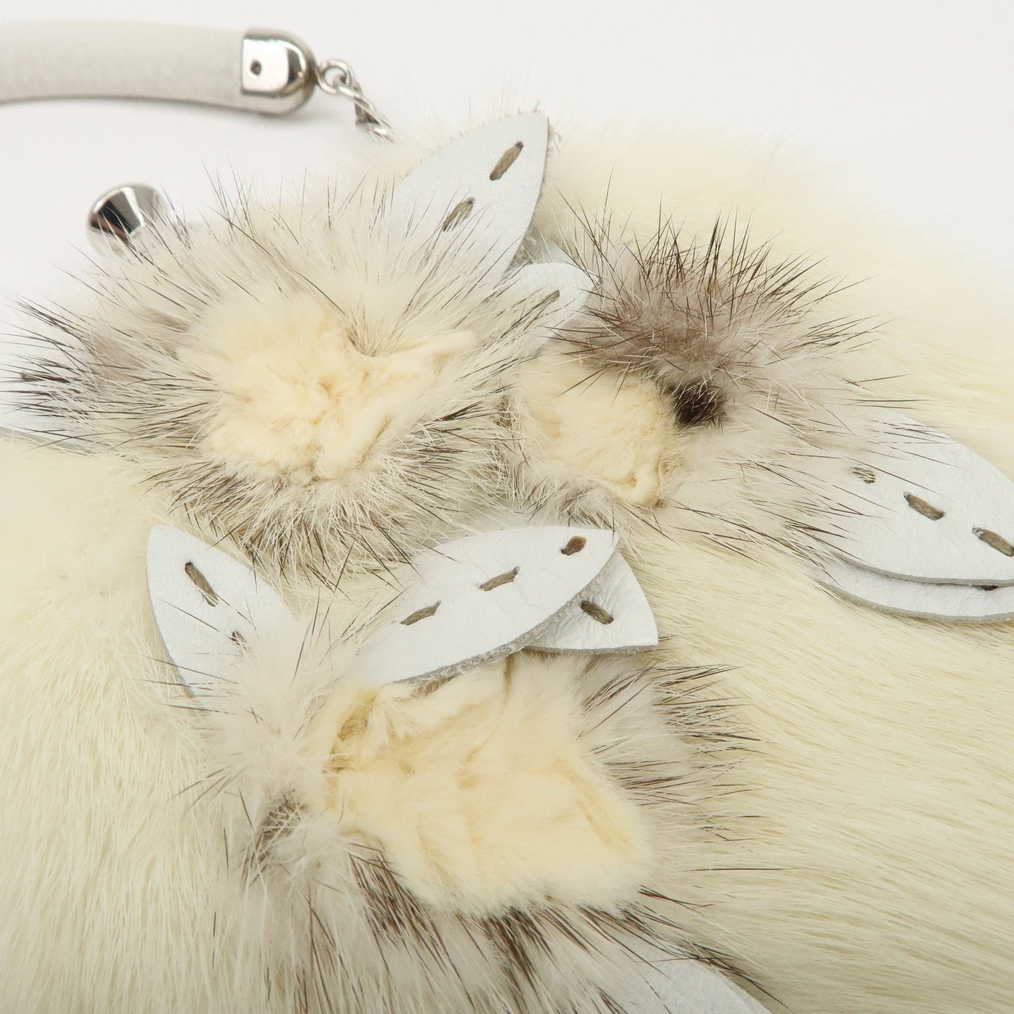 FENDI Seleria Leather Fur Flower Motif Kiss Lock Pouch Hand Bag 8BK048  d
