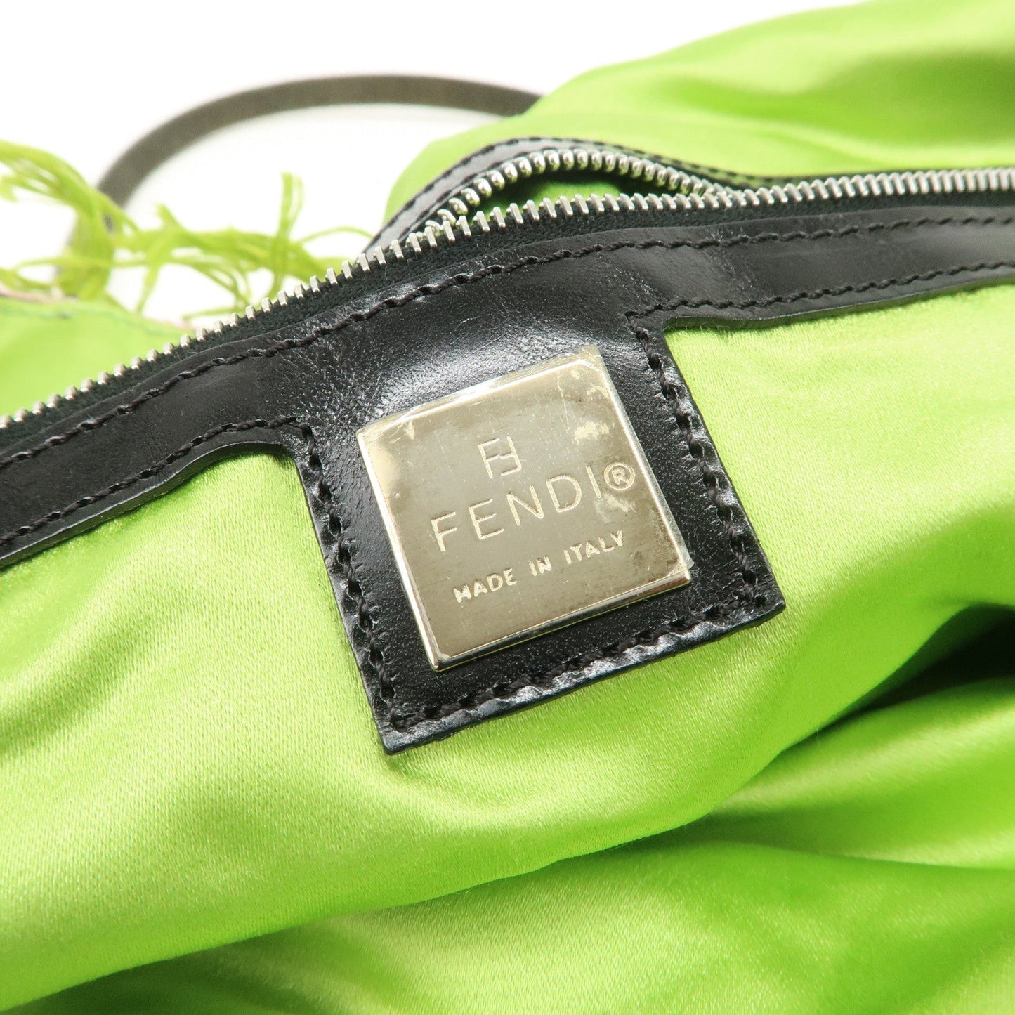 FENDI Canvas Leather Beaded Embroidery Tote Bag Hand Bag Black  d
