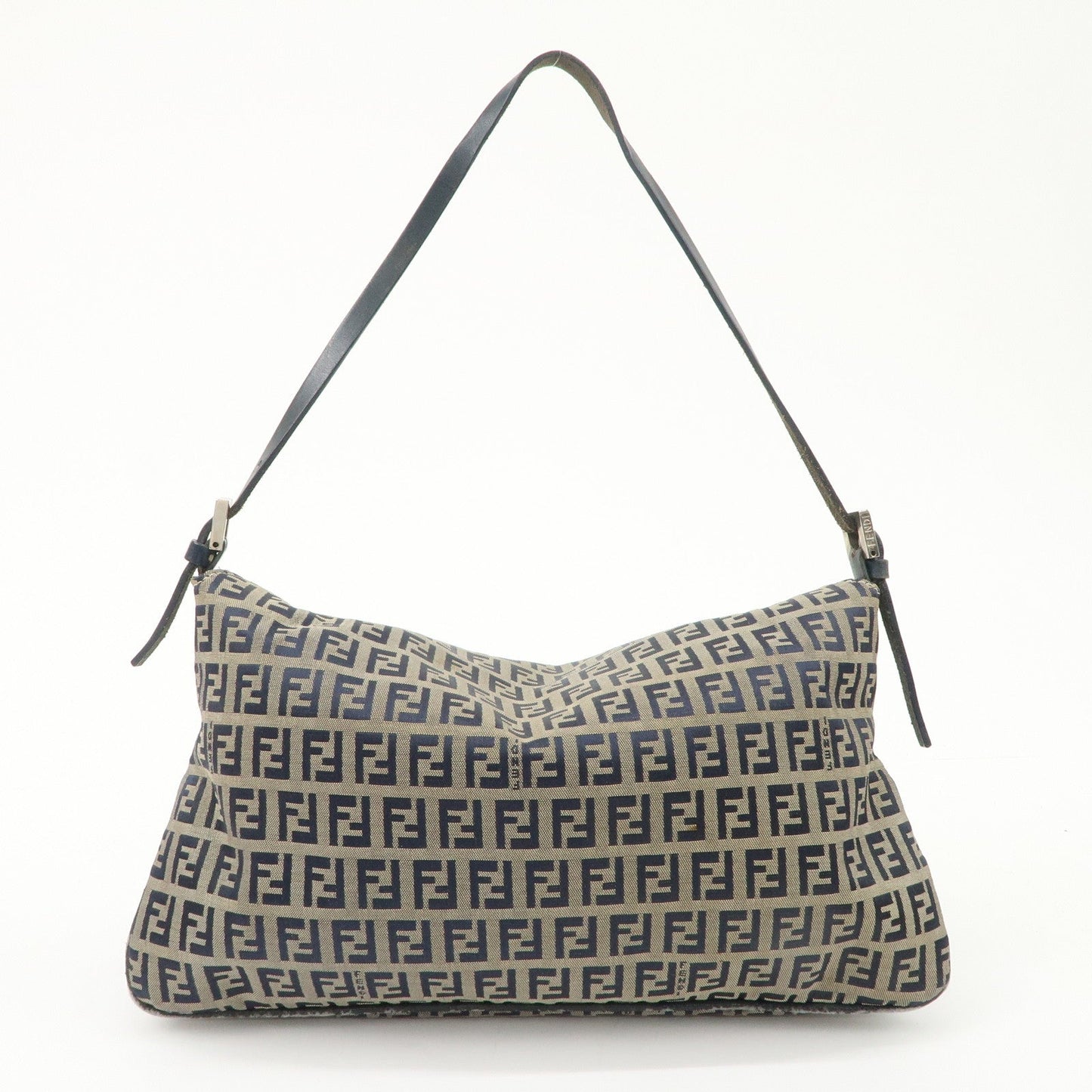 FENDI Zucchino Canvas Leather Shoulder Bag Hand Bag Grey Navy 26796  d