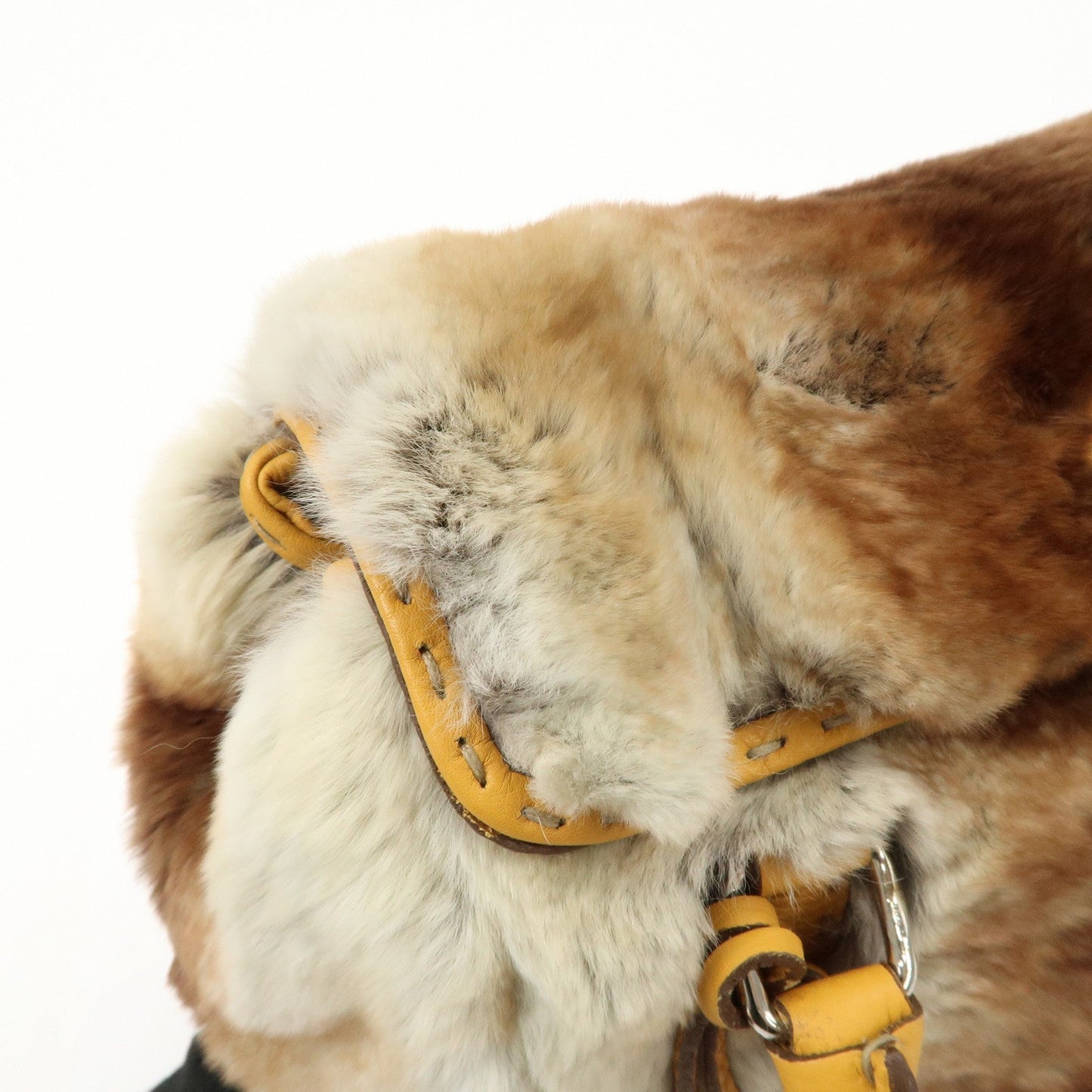 FENDI Seleria Leather Fur Mini Linda Hand Bag Brown White 8BR486  d