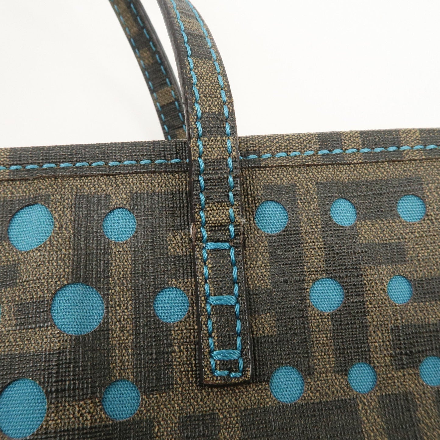 FENDI Zucca PVC Nylon Punching Tote Bag Brown Black 8BH223  d