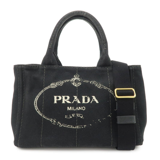 PRADA Logo Canapa Denim 2 Way Tote Bag Hand Bag Black B2642B  d