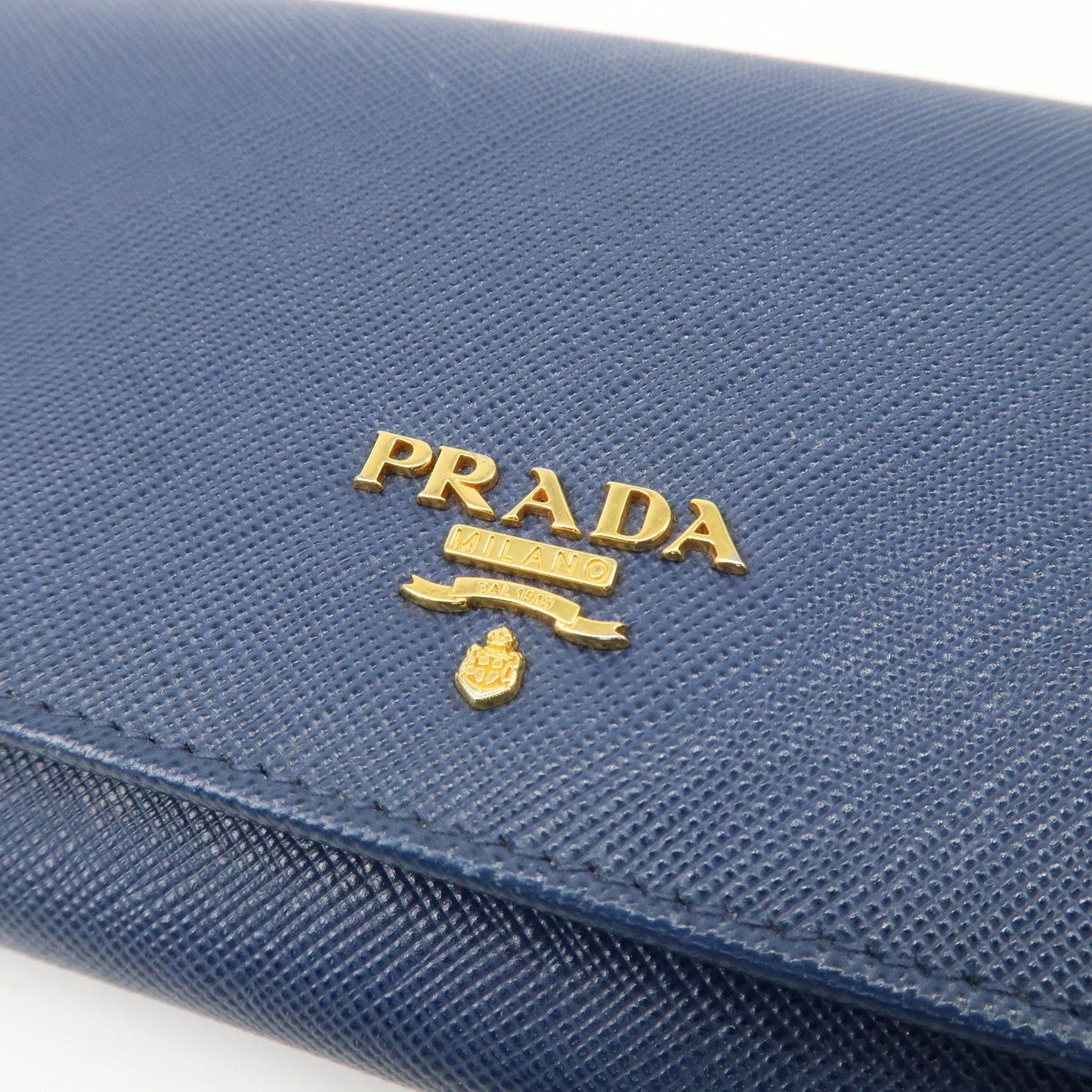 PRADA Logo Leather Chain Wallet WOC Blue Gold Hardware 1MT290  d