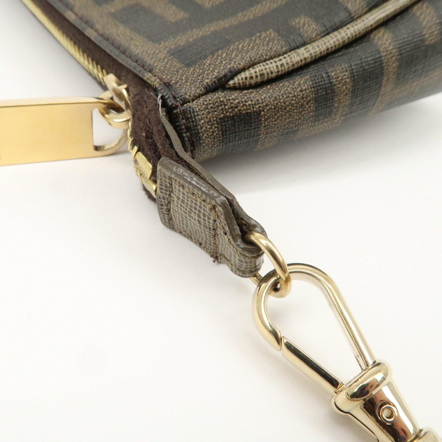 FENDI Zucca PVC Leather Chain Accessory Pouch Hand Bag Brown 8M0264  d