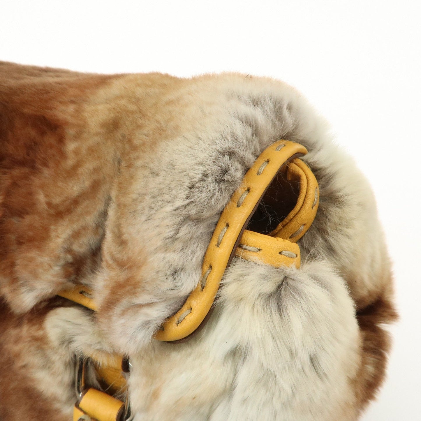 FENDI Seleria Leather Fur Mini Linda Hand Bag Brown White 8BR486  d