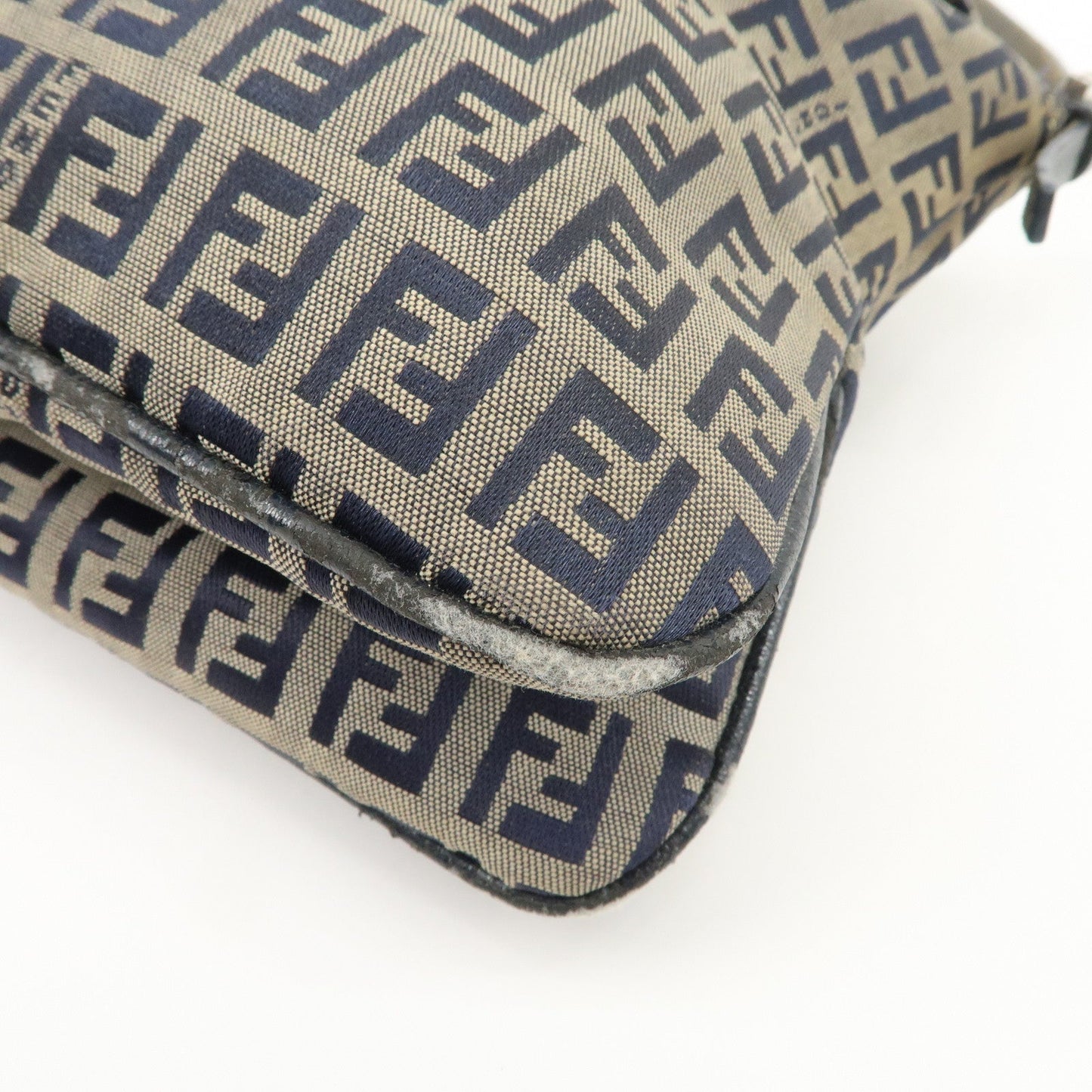FENDI Zucchino Canvas Leather Shoulder Bag Hand Bag Grey Navy 26796  d