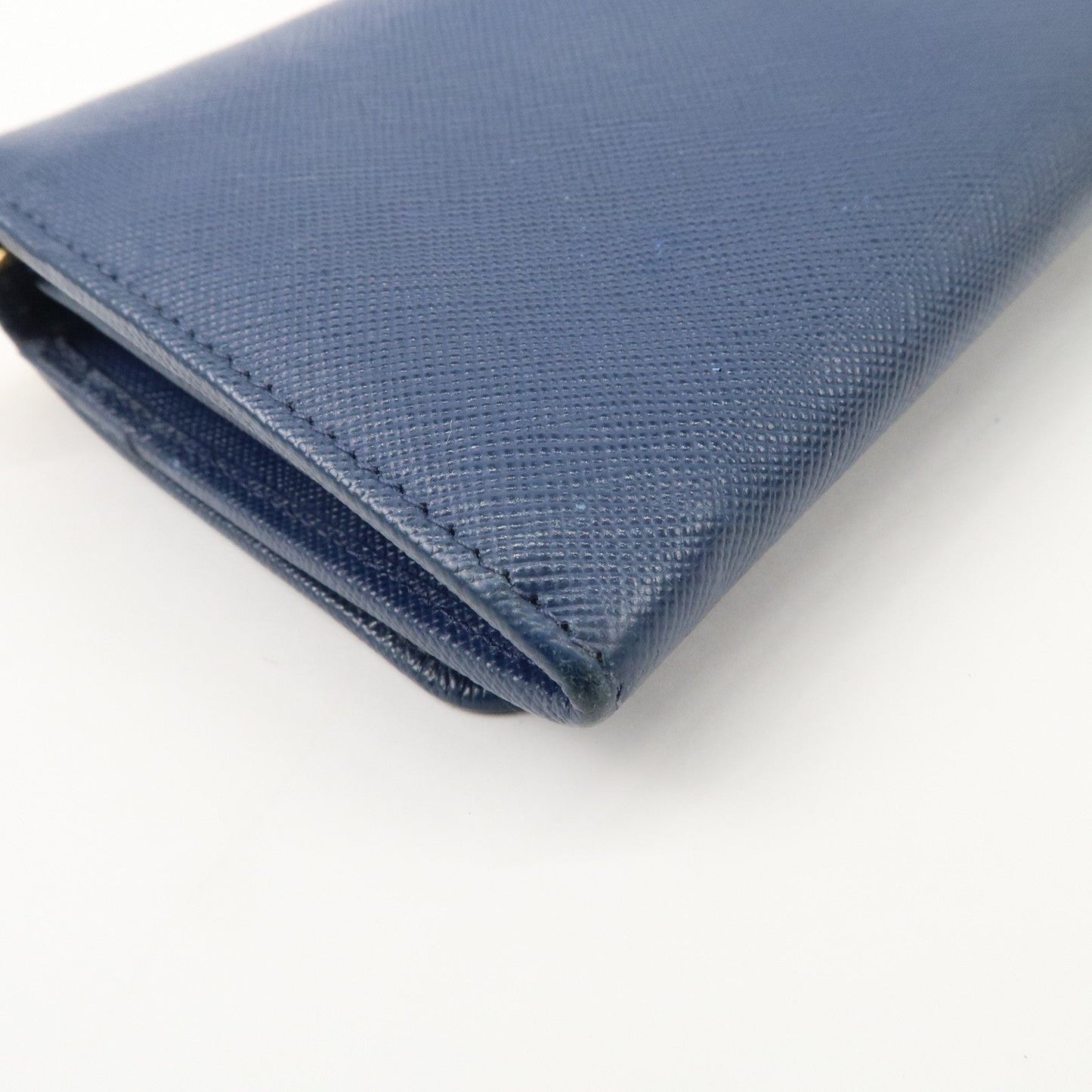 PRADA Logo Leather Chain Wallet WOC Blue Gold Hardware 1MT290  d
