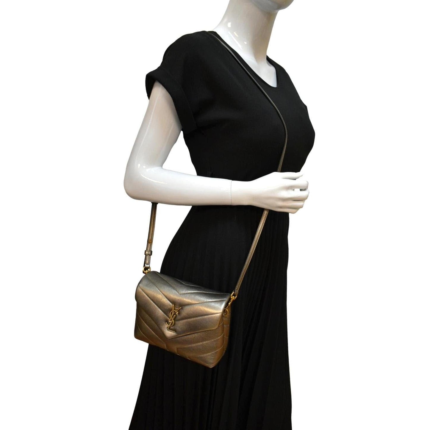 YVES SAINT LAURENT Loulou Toy Matelasse Leather Crossbody Bag Metallic Gold