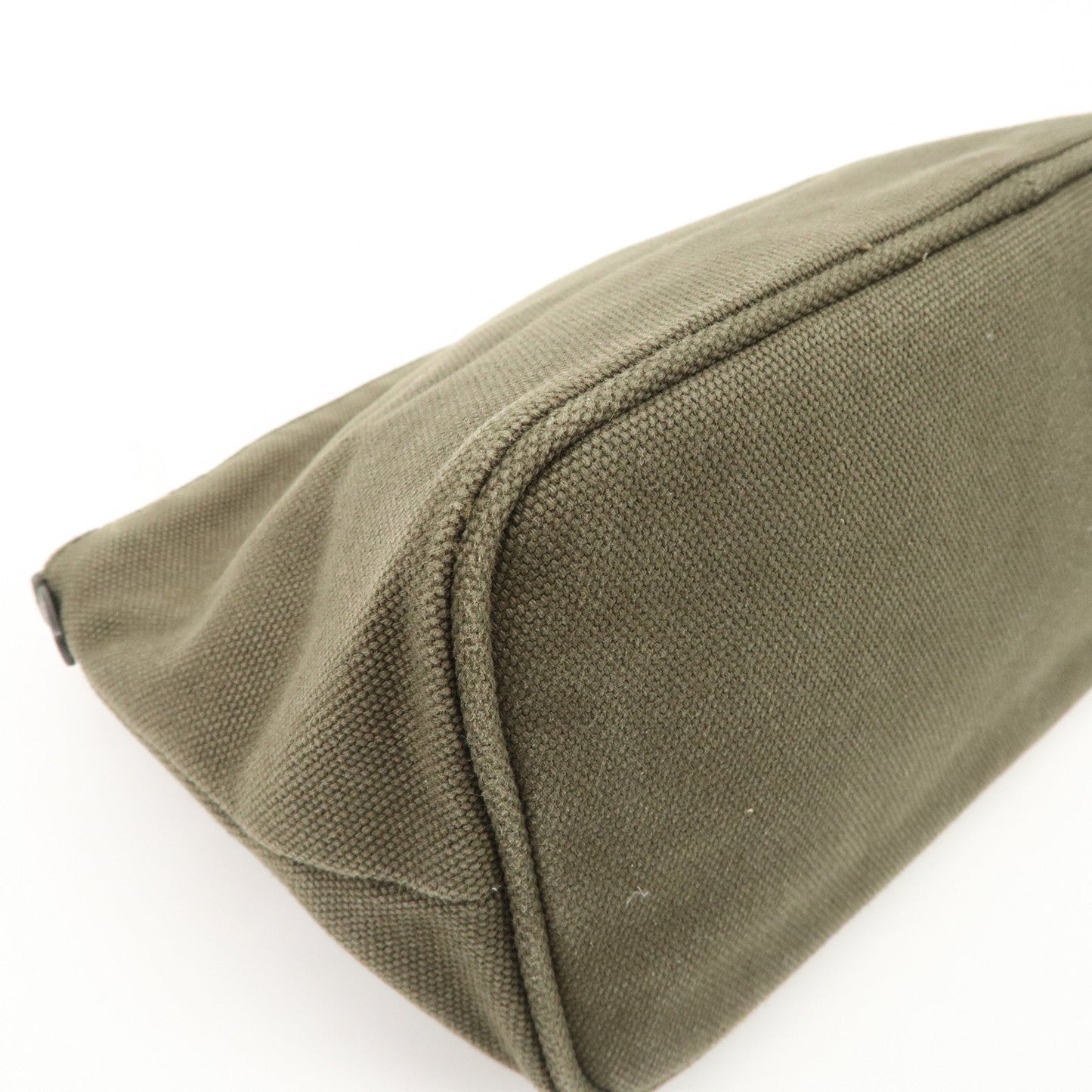 PRADA Triangle Logo Canvas Leather Cosmetic Pouch Khaki 1N1857  d