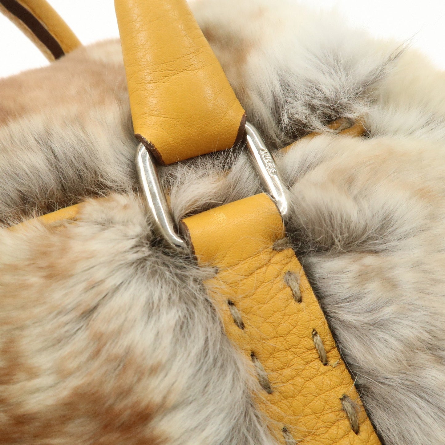 FENDI Seleria Leather Fur Mini Linda Hand Bag Brown White 8BR486  d