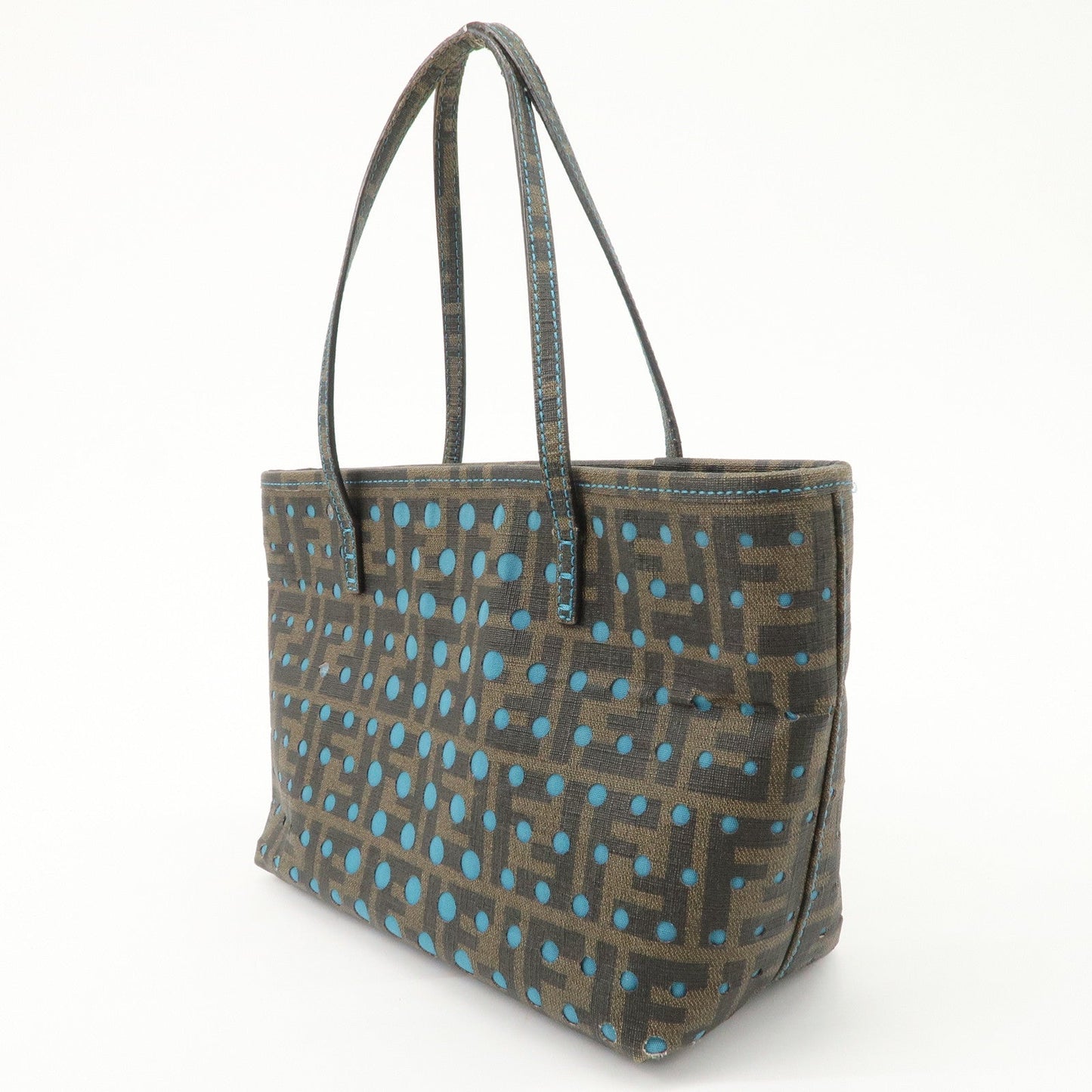 FENDI Zucca PVC Nylon Punching Tote Bag Brown Black 8BH223  d