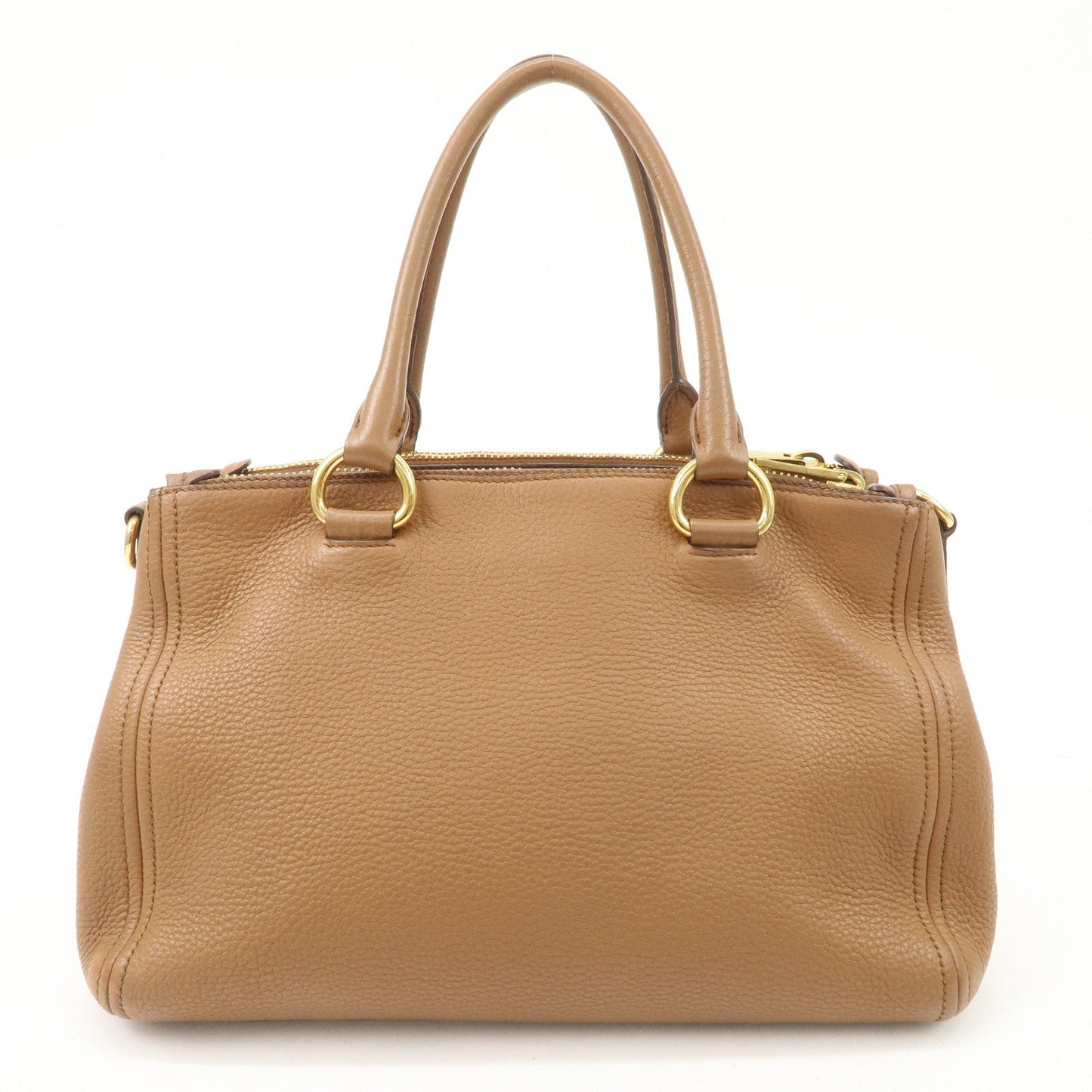 PRADA Logo Leather 2WAY Tote Bag Hand Bag Brown Gold Hardware  d