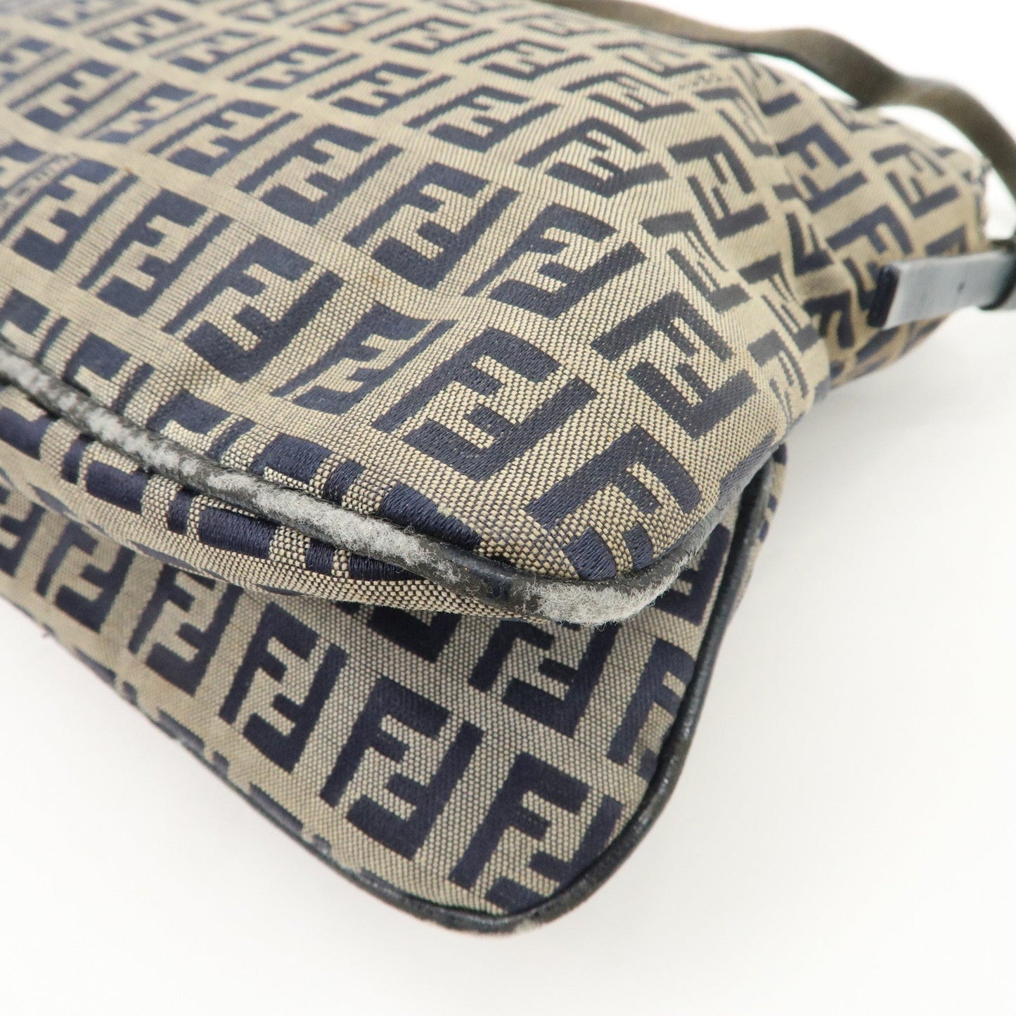 FENDI Zucchino Canvas Leather Shoulder Bag Hand Bag Grey Navy 26796  d