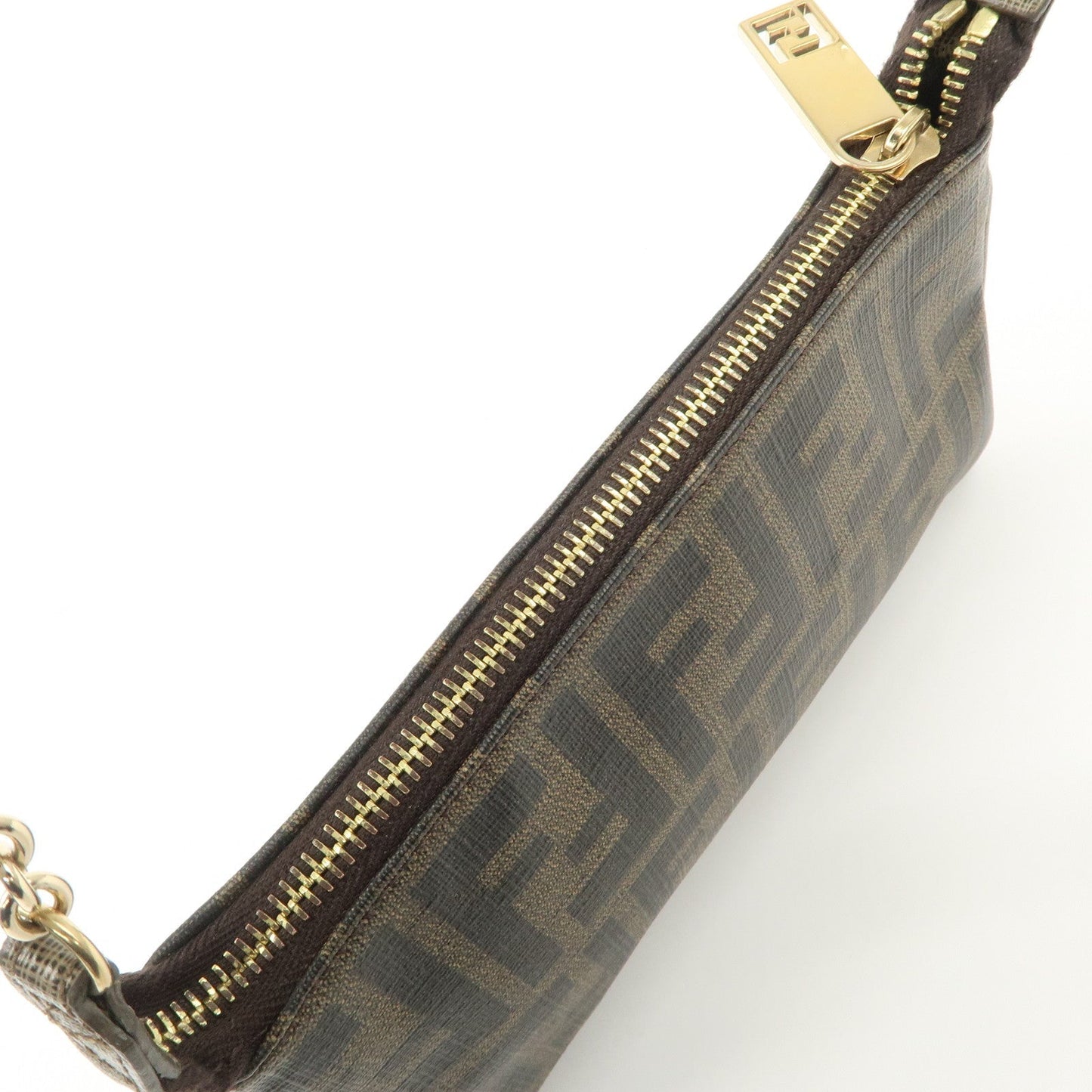 FENDI Zucca PVC Leather Chain Accessory Pouch Hand Bag Brown 8M0264  d