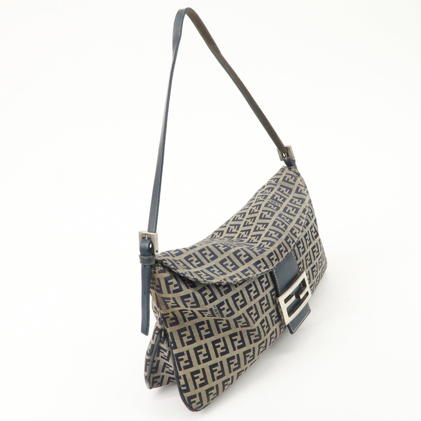 FENDI Zucchino Canvas Leather Shoulder Bag Hand Bag Grey Navy 26796  d