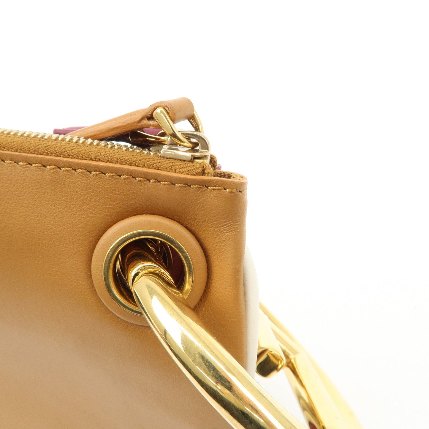 FENDI Leather Flower Studs Triplet Pouch Hand Bag 8BS001  d