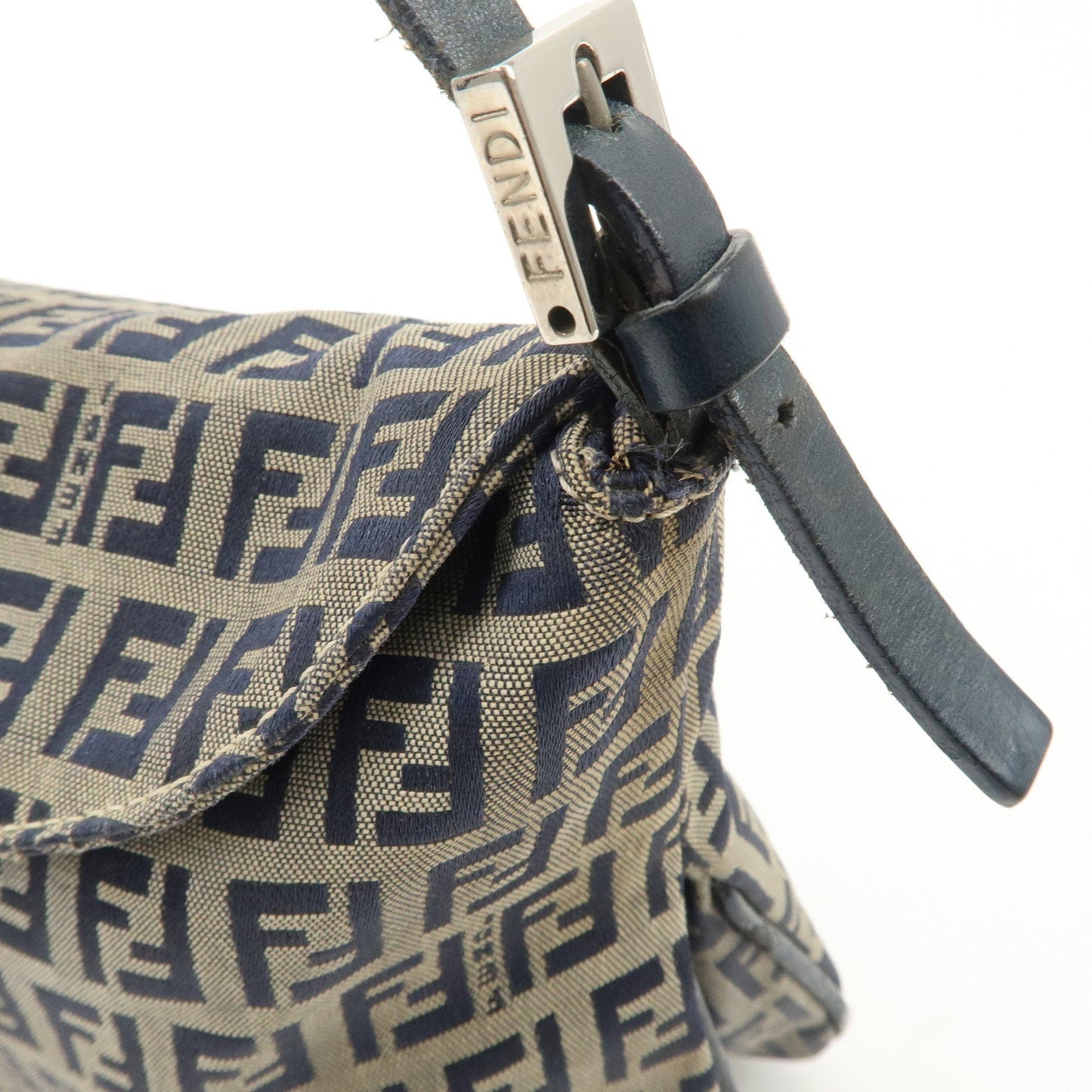 FENDI Zucchino Canvas Leather Shoulder Bag Hand Bag Grey Navy 26796  d