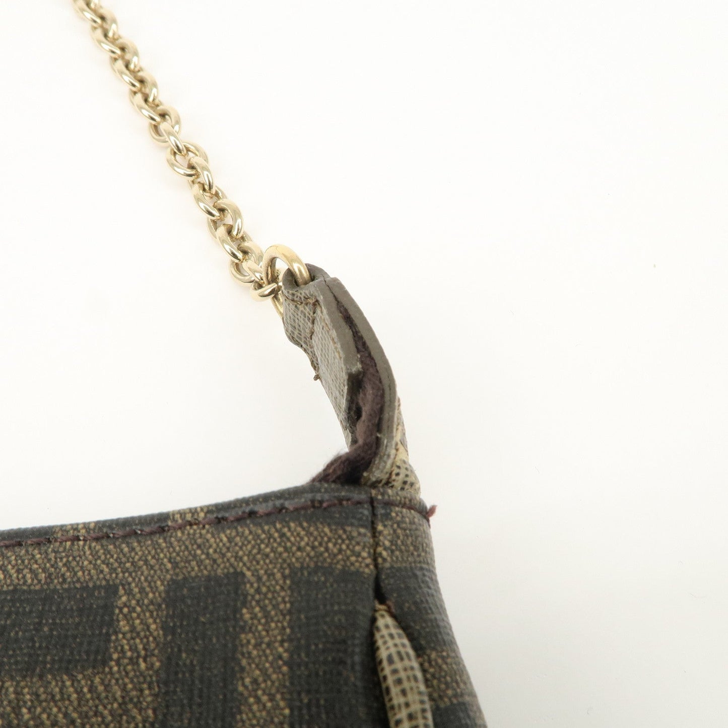 FENDI Zucca PVC Leather Chain Accessory Pouch Hand Bag Brown 8M0264  d