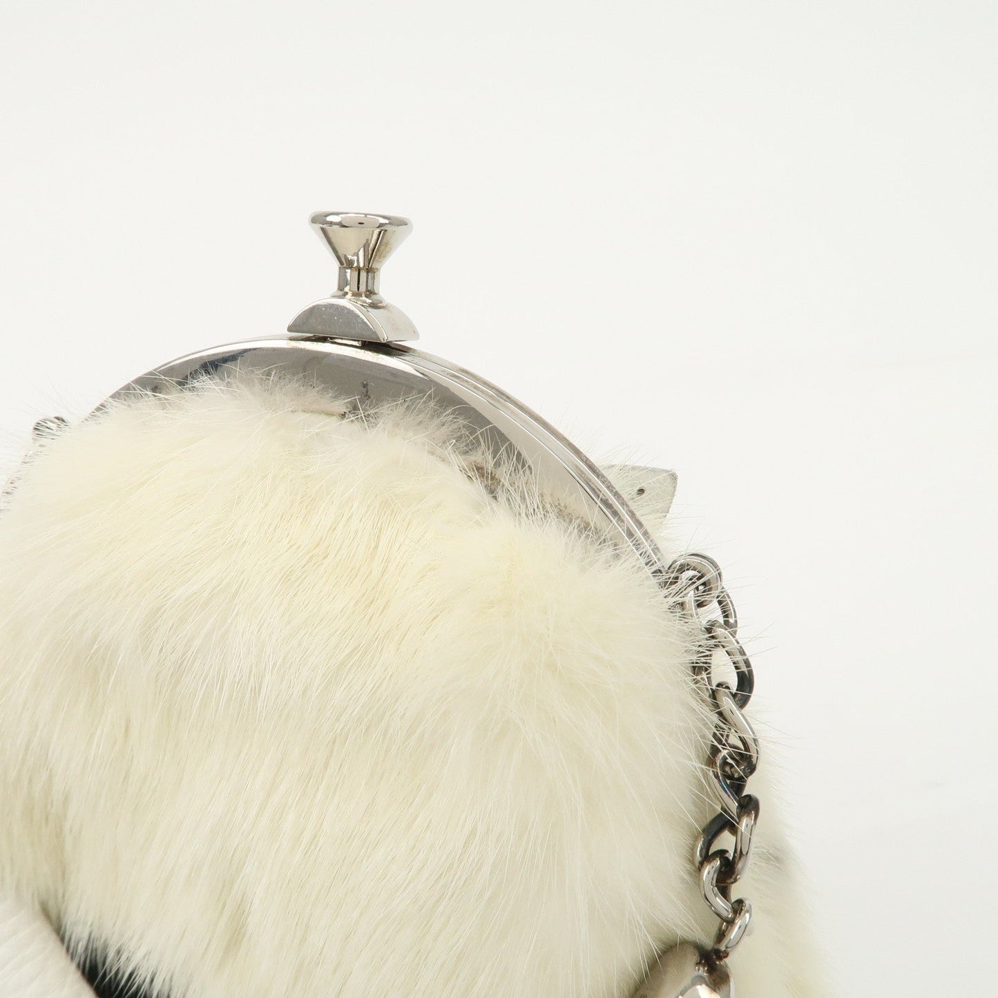 FENDI Seleria Leather Fur Flower Motif Kiss Lock Pouch Hand Bag 8BK048  d