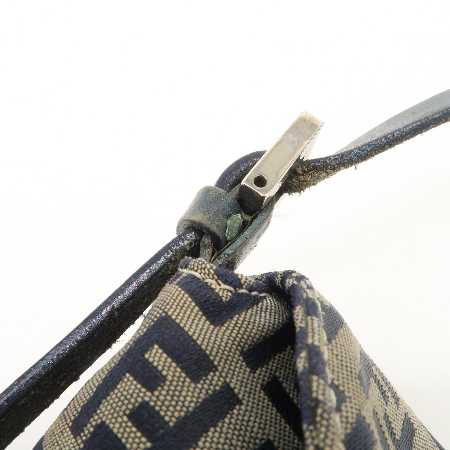 FENDI Zucchino Canvas Leather Shoulder Bag Hand Bag Grey Navy 26796  d