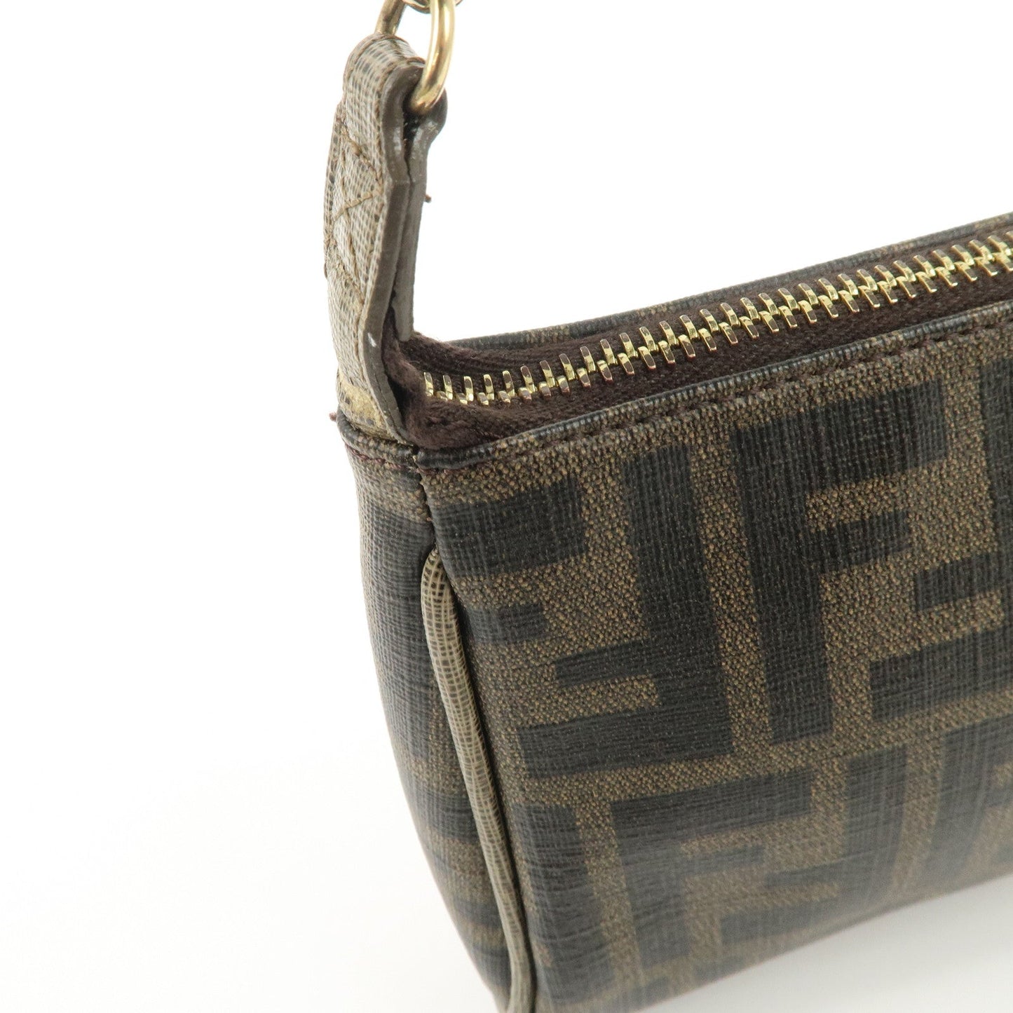 FENDI Zucca PVC Leather Chain Accessory Pouch Hand Bag Brown 8M0264  d