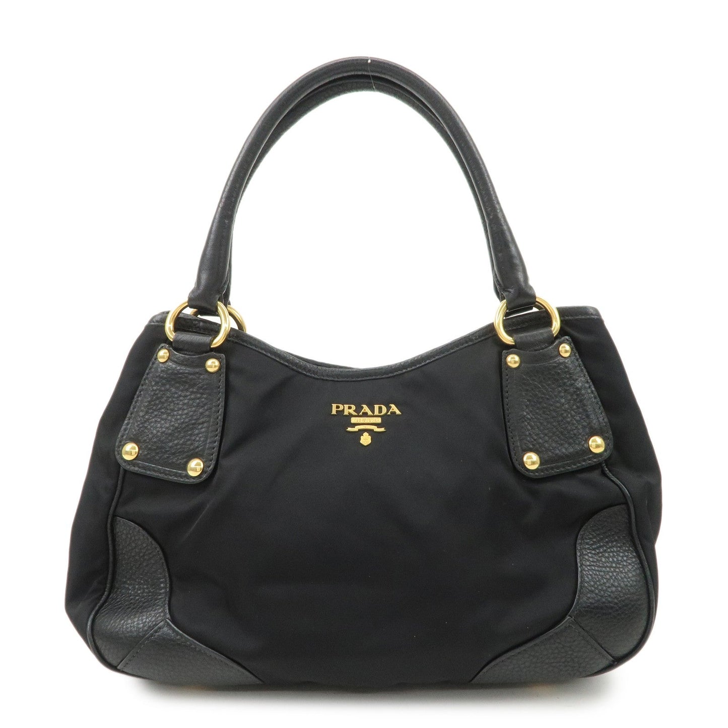 PRADA Nylon Leather Tote Bag Shoulder Bag Black Gold HDW BR4635  d
