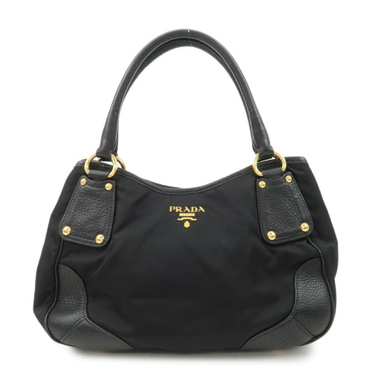 PRADA Nylon Leather Tote Bag Shoulder Bag Black Gold HDW BR4635  d