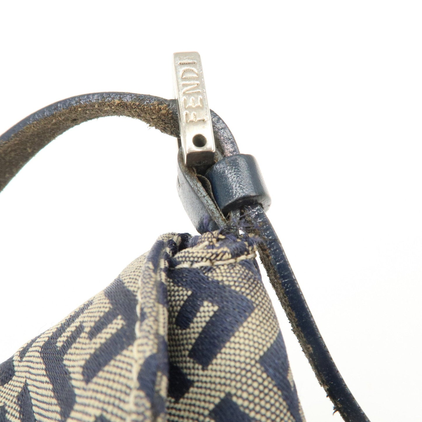 FENDI Zucchino Canvas Leather Shoulder Bag Hand Bag Grey Navy 26796  d
