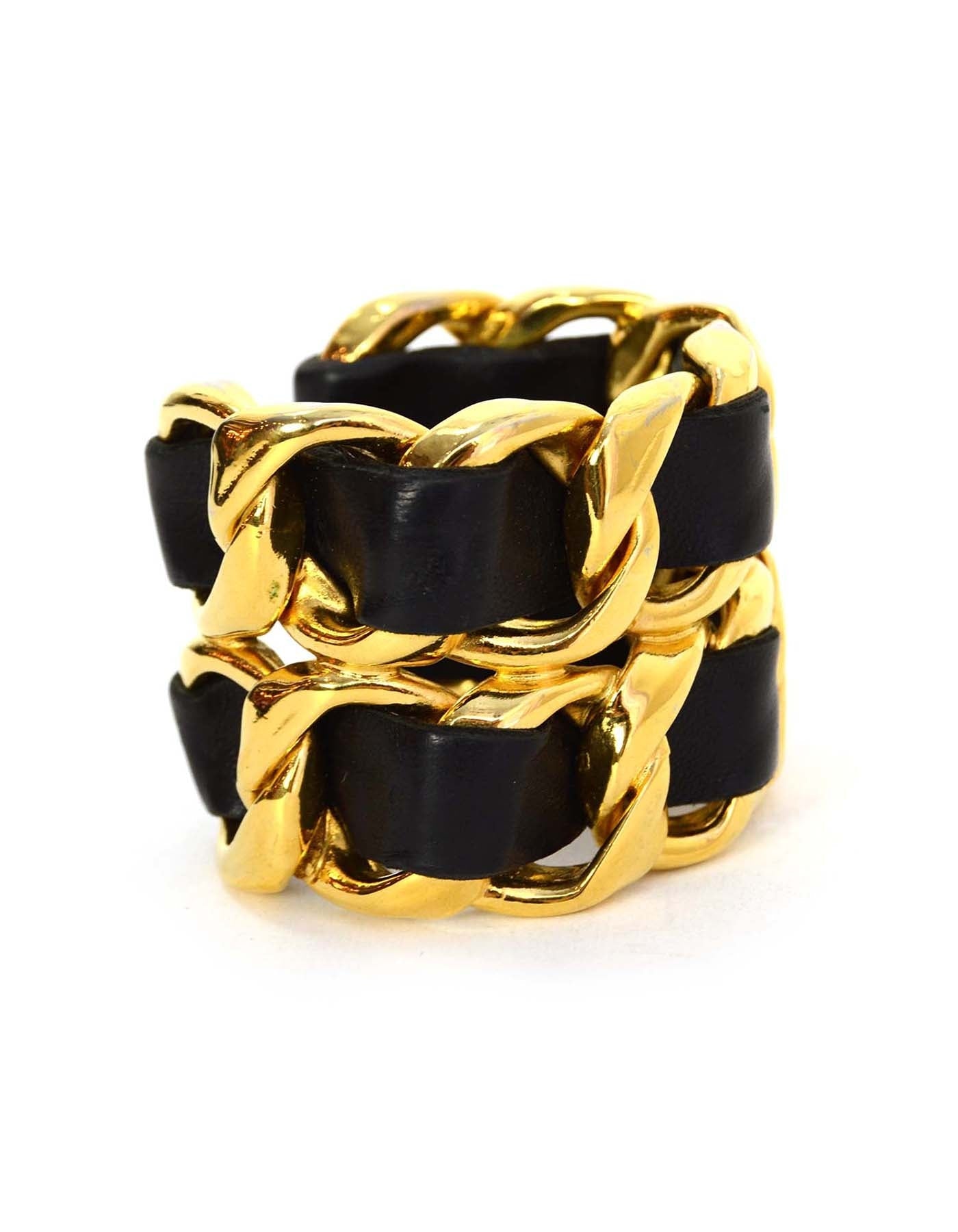 Chanel   Black/Gold Wide Leather Laced Cuff Bracelet