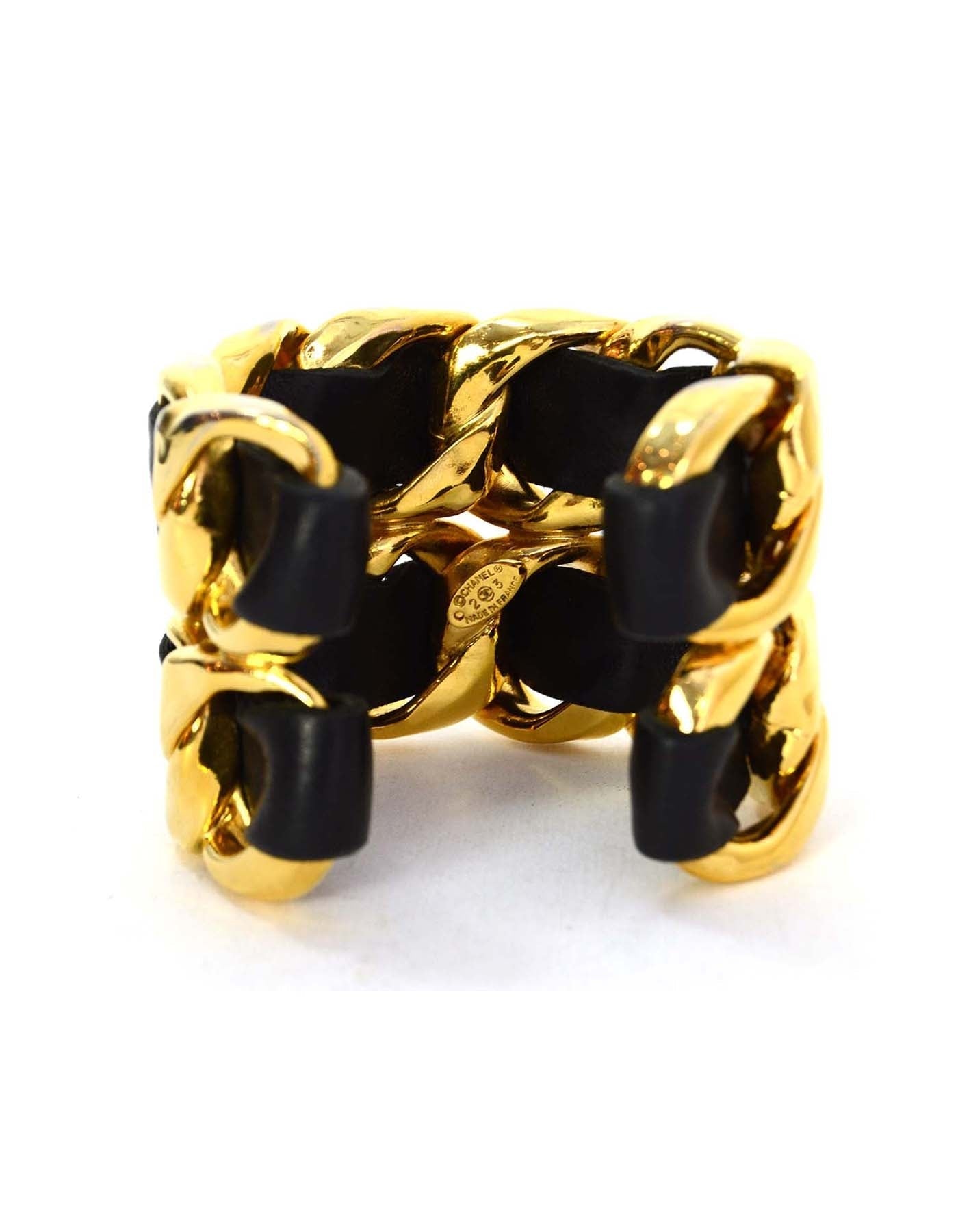 Chanel   Black/Gold Wide Leather Laced Cuff Bracelet