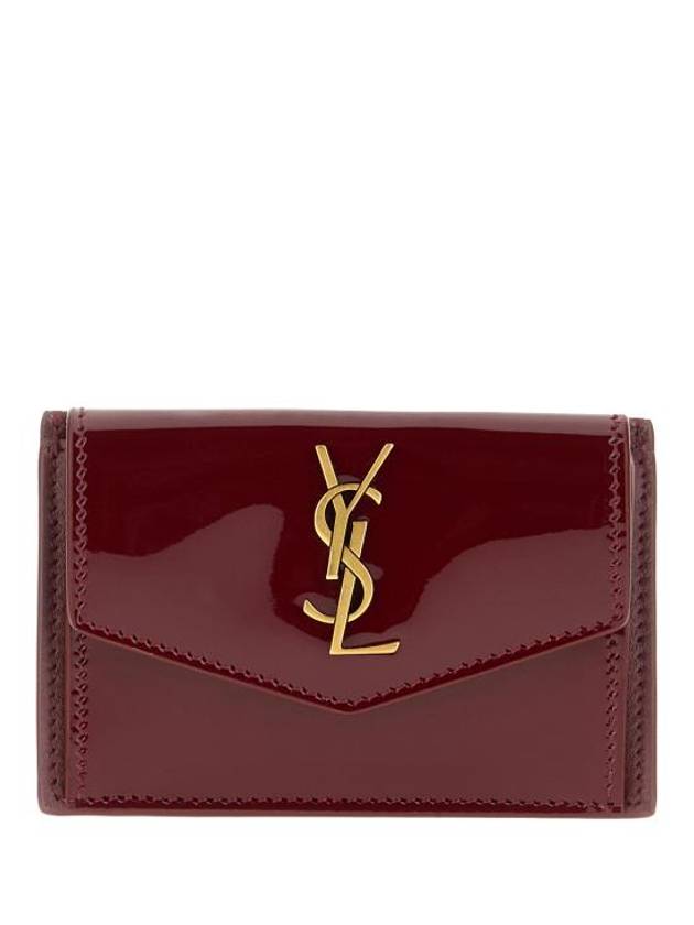 Luxury Saint Laurent Trending 2025 Uptown Flap Patent Leather Half Wallet Red