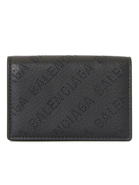 Luxury Balenciaga Trending 2025 Logo Perforated Half Wallet Black