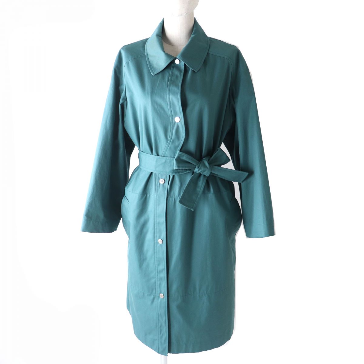 HERMES trench coat Main: 100% cotton, Lining: 64% cotton, Lining: 33% rayon, Lining: 3% polyurethane, Part: 100% cotton Green type Women 42  d