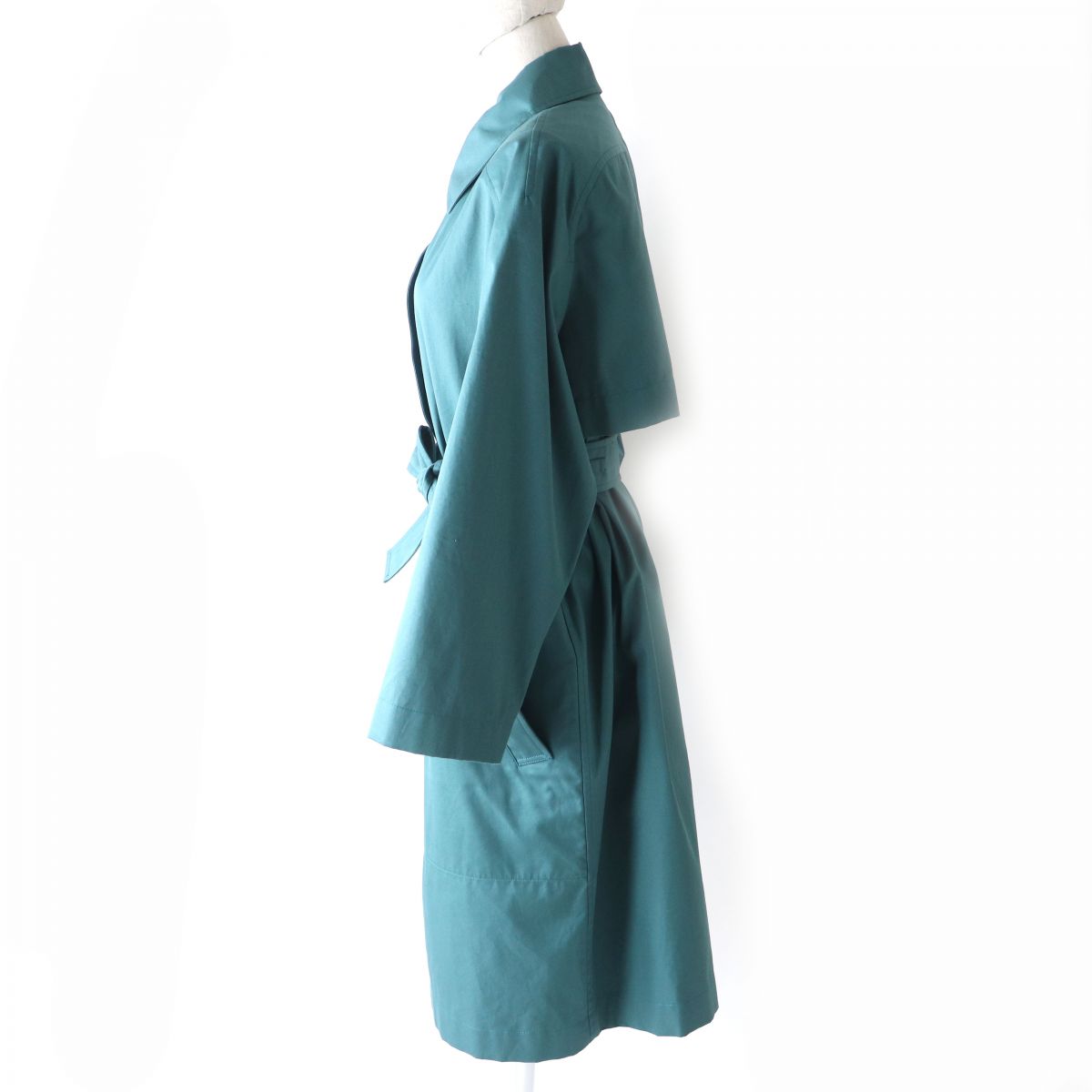 HERMES trench coat Main: 100% cotton, Lining: 64% cotton, Lining: 33% rayon, Lining: 3% polyurethane, Part: 100% cotton Green type Women 42  d